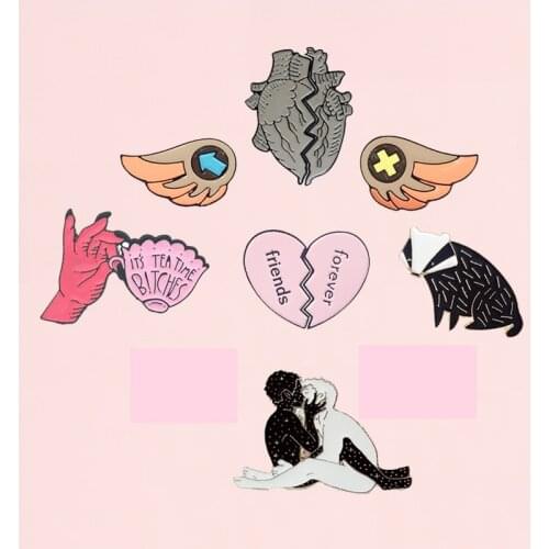 Heart Wings Positive Pants Enamel Pin Cup Raccoon Gay Friends Forever Badge Broches Denim Backpack Clothes Fashion Jewelry Gift