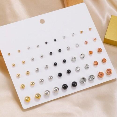 25 Pairs/set Black Earrings Ball Simulated Stud Earrings Set Women Piercing Card Stud Earring Kit Bijouteria Jewelry Trendy