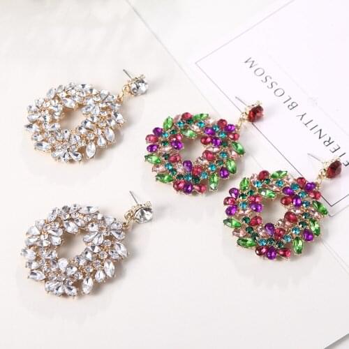 Ztech Big Round Metal Crystals Long Earrings Fashion Colorful Rhinestones Jewelry Accessories For Women Wholesale Brinco