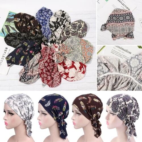 Summer Winter Women Flower Muslim Ruffle Cancer Chemo Hat Fashion Beanie Scarf Turban Head Wrap Cap Printed Headwear Lady Hats