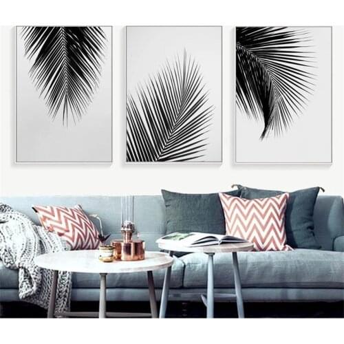 Nordic Prints Black Gray Palm Tree Leaves Canvas Art Posters Plants Flower Leaf Painting Pictures Fall Decorations For Home