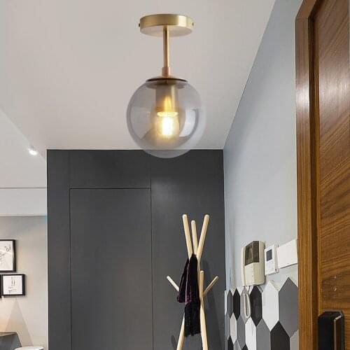 Nordic Glass Ball LED Ceiling Lights Balcony Porch Aisle Bedroom Copper Retro Vintage Ceiling Lamps Lighting