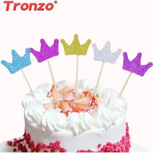 Tronzo Birthday cake Topper Decor Cupcake Princess Crown Baby Shower Boy Girl 20pcs Glitter Gold Silver Cakes Toppers Decoration