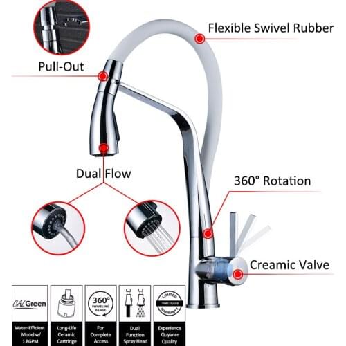 Vidric Kitchen Faucet Brass Chrome Rubber Kitchen Sink Faucet Pull-out Dual Function Sprayer Single Handle Mixer Tap Faucet