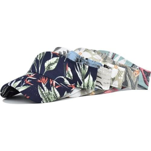High Quality Unisex Empty Top Sun Hat For Women Beach Washed Canvas Printing Adjustable Visor Cap Outdoor