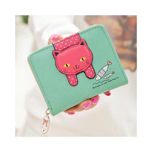 Women Cute Cat Wallet Small Zipper Girl Short Designed Pu Leather Coin Purse Female Card Holder Wallet