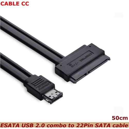 0.5m Dual Power 12V and 5V eSATAp Power ESATA USB 2.0 combo to 22Pin SATA cable for 2.5" 3.5" Hard Disk Drive