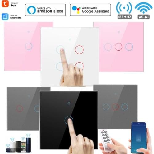 1/2/3/4 Gang Smart WiFi +433MHZ Touch Wall Switch Light APP No Neutral Wire Required Voice Control By Google Home Alexa