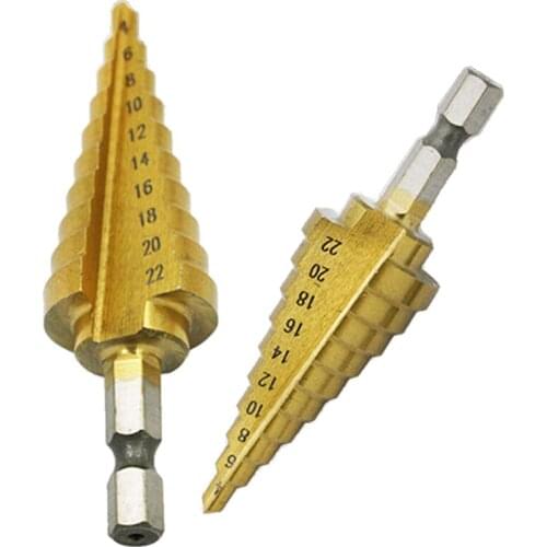 1pc HSS Hex Titanium Coated Step Cone Drill Bit Hole Cutter Power Tools 4-22mm