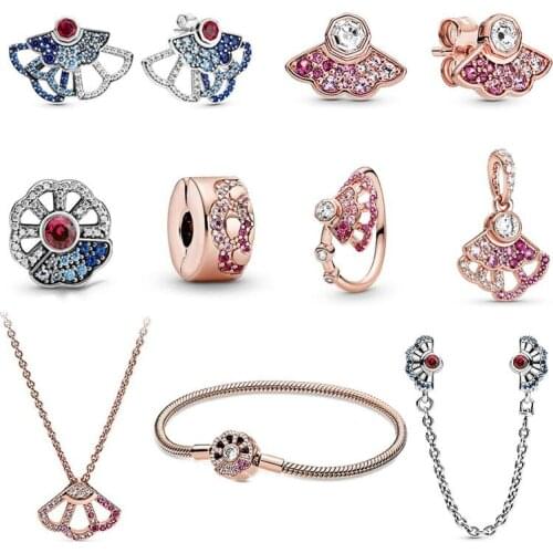 100% 925 Silver New Fan Series Temperament Earrings Beads Suitable For The Original Pandora Bracelet Womens Charm Diy Jewelry