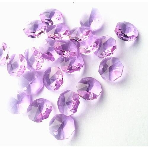 100pcs/lot,14mm Purple Crystal Glass Octagon Beads in One Hole for Diy Chandelier Parts Beads Decration Supples, HOT SALE