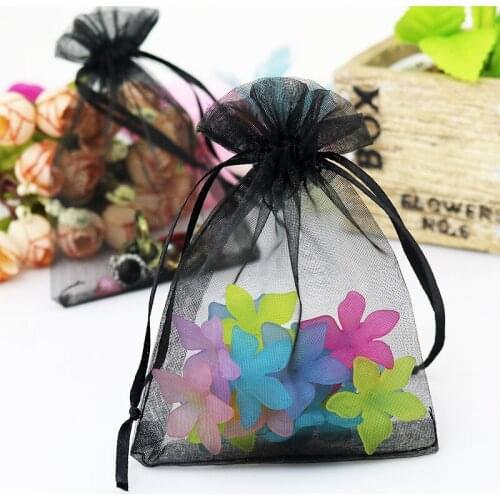 1000pcs/lot 7x9cm (2.7"x3.5") Black Organza Bag Small Wedding Earrings Jewelry Packaging Bags Favor Drawstring Pouch Gift Bag