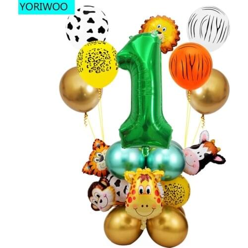 25pcs Jungle Animal Monkey Dinosaur Balloon Set Foil Number 1 2 3 4 5 6 Happy Birthday Party Decorations Kids 1st Oh Baby Shower
