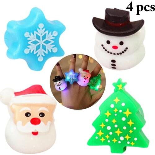 4Pcs/Set LED Finger Ring Cute Light Up Ring Party Favor Santa Snowflake Christmas Tree Decor Rings For Christmas Party Dress Up