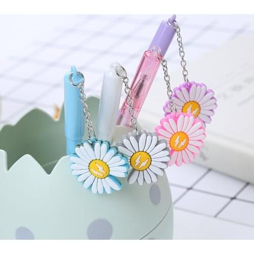 4pc Creative White Daisies Gel Pen Net Red Girl Heart Pendant Pen Cute Student Supplies Stationery Water-based Signature Pen