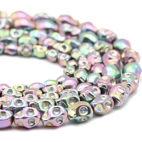 4x6/6x8/8x10MM Hematite Natural Stone Light Purple Skull Head Shape Spacer Loose Beads For Jewelry Making Handmade DIY Bracelets