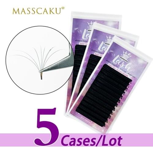 5case/lot MASSCAKU creat own brand logo c/d volume self fanning eyelash extensions 0.05 0.07 mm blooming easy fan eyelash