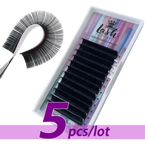 5pcs/lot MASSCAKU Extensoes De Cilios Elipse Flat Eyelash Extencion Fluffy Split Flat Lashes and Bulingbuling And Customlogo