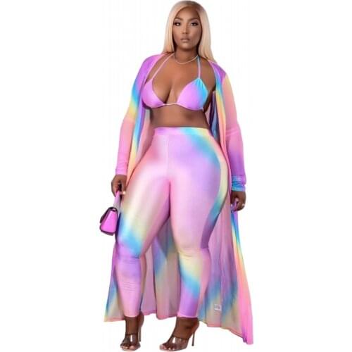 Tie Dye African Dresses For Women 3 Piece Set Dashiki Plus Size African Clothes Africa Clothing Pants Suit Bazin Robe Africaine