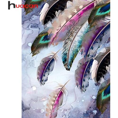 Huacan 5d Diy Diamond Painting Feather Scenery Embroidery Mosaic Landscape Diamond Art Crystal Hobby