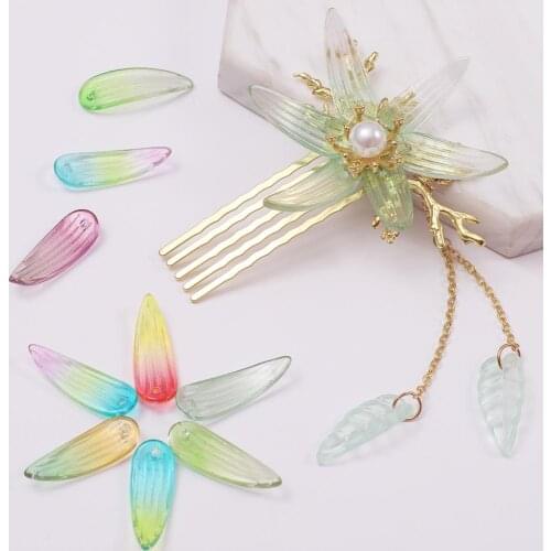 10pcs 26x9mm Bamboo Leaves Crystal Lampwork Bead Multi Glass Beads For Jewelry Making Earrings Hairpin Handmade Hair Accessories