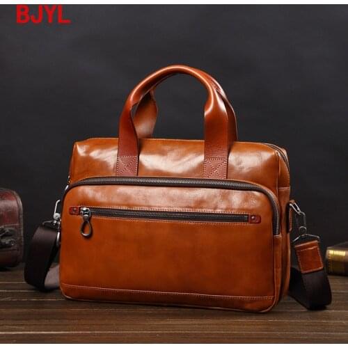Business Handbag Mens Leather Briefcase Fashion Casual Shoulder Messenger Computer Bag Travel Bags 2020 Large Capacity Leather