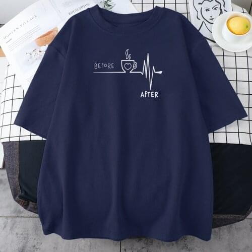 Before After Coffee Is Life White Sketch Print Female t Shirts Summer Oversized Tops Classic Tshirts Casual Style Women t Shirt