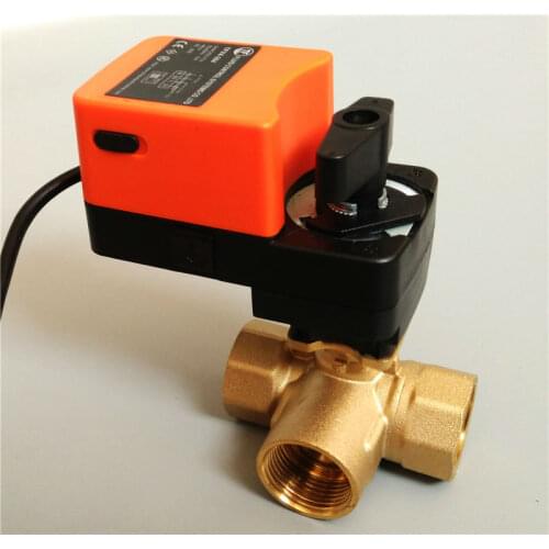 1" AC220V Electric control valve, 3 way, ON/OFF type, DN25 with manual override can open any angle for 50% glycol