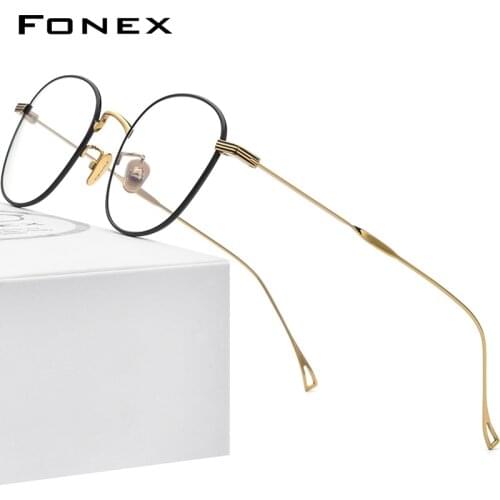 FONEX Titanium Glasses Women Retro Vintage Round Eyewear 2020 New Prescription Optical Myopia Korean Eyeglasses Frames Men 8554