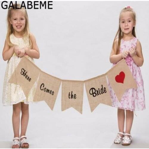 Galabeme 1set burlap bunting HERE COME THE BRIDE Wedding garland Wedding Photo Prop banner rustic vintage wedding decoration