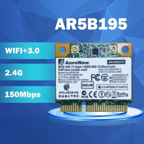 AzureWave AW-NB037H AR9285 AR5B195 AR9002WB-1NGCD Half Mini PCIe BlueTooth3.0+150Mbps WLAN WIFI Card