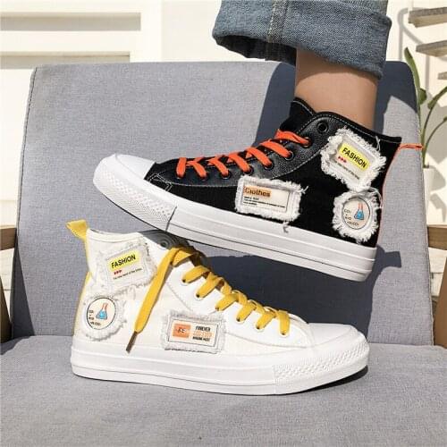 Autumn Denim Canvas Shoes Fashion Men Breathable High Top Sneakers Graffiti Flats Shoes Casual Zapatos De Hombre R2-94