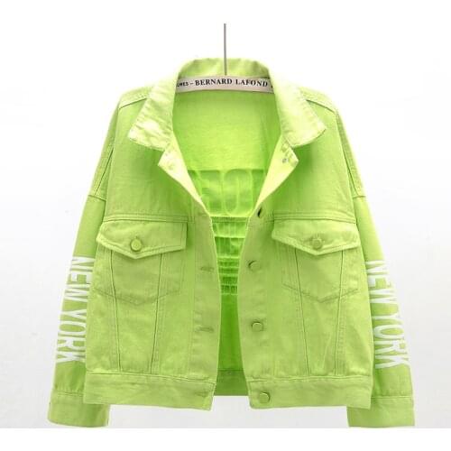 Short Denim Jacket Women 2021 Spring Autumn Cotton Student Jeans Basic Coat Outwear Letter Print Loose Casual Top Female