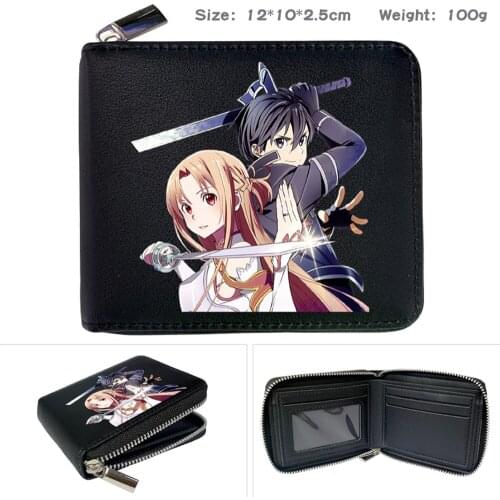 Anime Sword Art Online SAO PU Wallet Card Holder Print Cartoon Note Compartment Zipper Unisex Short Boys Girls Purses