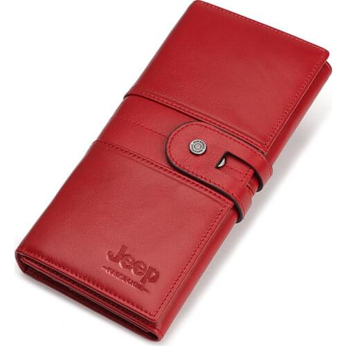 Genuine Leather Women Wallet Female Coin Purse High Capacity Portomonee Clutch Clamp Money Bag For Women Card Holders Red Vallet