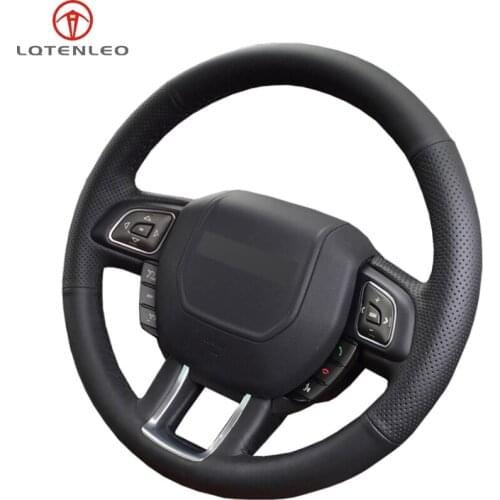 LQTENLEO Black Genuine Leather Hand-stitched Car Steering Wheel Cover For Land Rover Range Rover Evoque 2012-2018