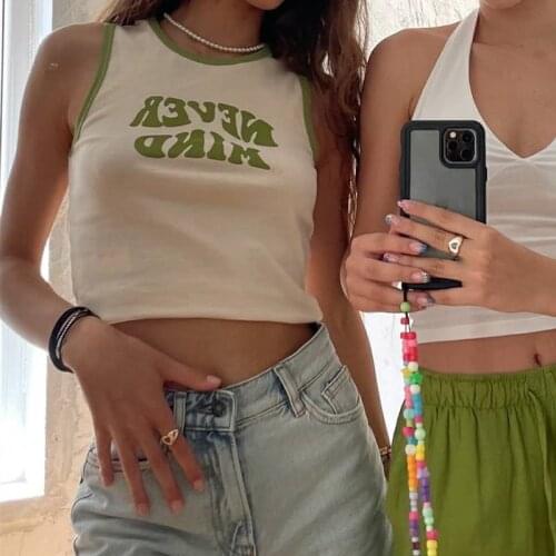 Summer Casual Wild Letter Printed Tank Tops Sleeveless Round Neck Slim Fit Personality Ladies Girls Trendy Basic Cropped Vest