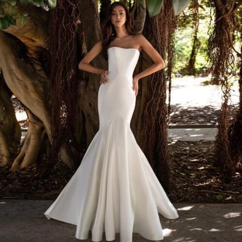 New Mermaid Wedding Dress Appliques Sleeveless Satin Sexy Strapless Backless Bridal Gowns Vestido De Noiva Custom Made