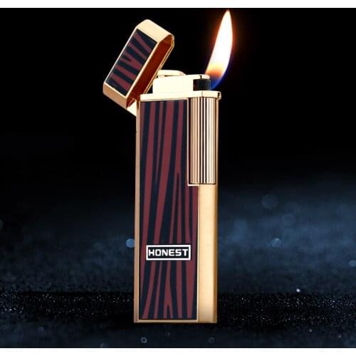 NEW Honest Gas Inflatable Lighter Side Ignition Open Flame Personality Windproof Metal Ultra Thin Pipe Lighters Gift for Man