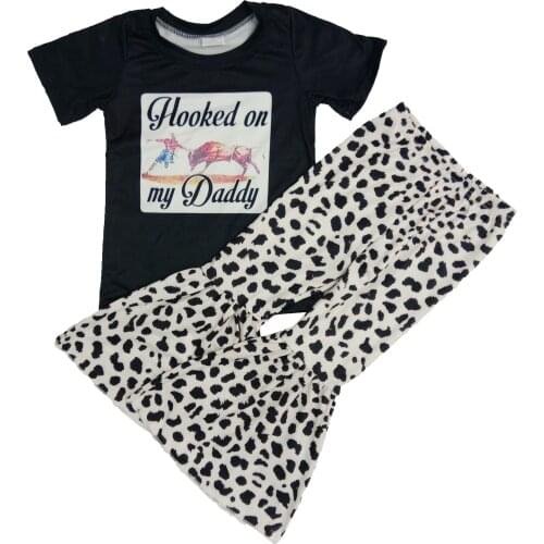 New Design Toddler Girls Childrens Set Black short-sleeved girl suit boutique fashion leopard pants suit