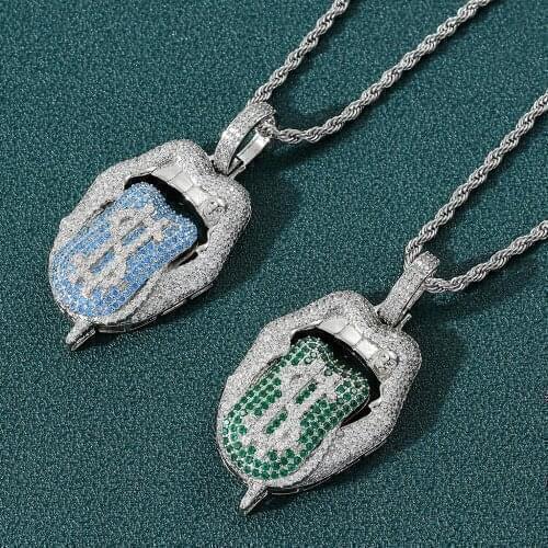 New Iced Out Colorful Tongue Necklace Pendant 5A Zircon Mens Necklace Fashion Hip Hop Jewelry Gift