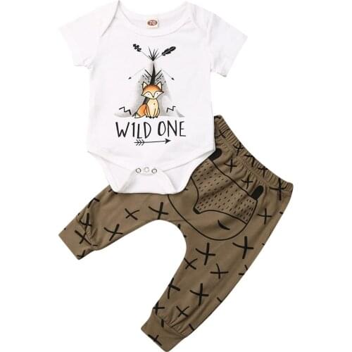 Newborn Baby Boy Girl Clothes Cartoon Print Short Sleeve Romper Tops Long Pants Outfits Cotton Clothes Set