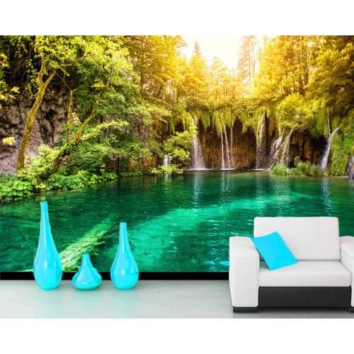 Papel de parede forest lake waterfall sunny national park 3d wallpaper,living room TV wall bedroom wall papers home decor mural