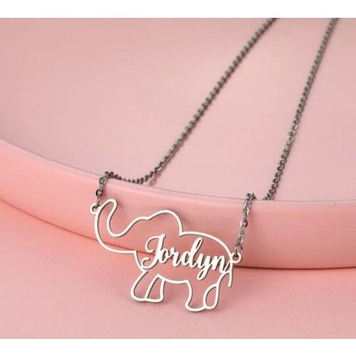 Personalized Fashion Cute Hollow Elephant Necklace Stainless Steel Name Pendant for Woman Baby Children Jewelry Gifts