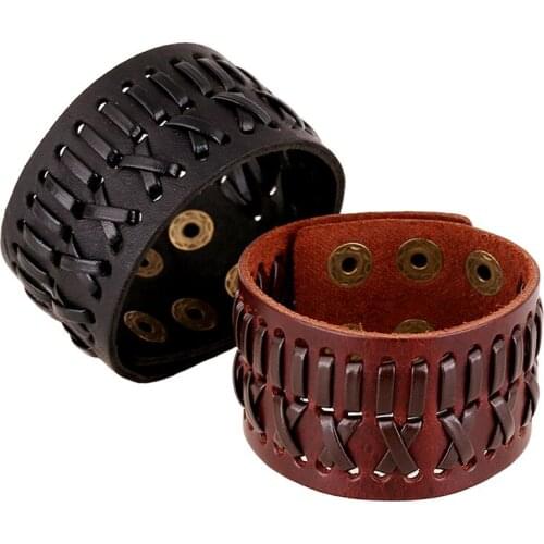 Genuine Leather Popular Punk Black Brown Bracelets For Men Women New Arrival Adjustable Charm Bracelet