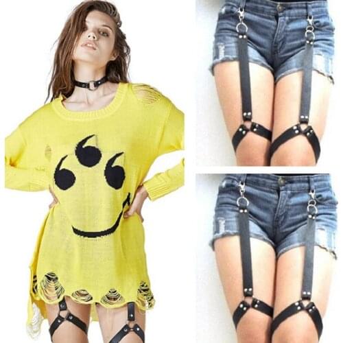 Women New Fashion Harajuku Handmade Punk garter belt Nylon belt Elastic Spandex Leg Ring Metal hook Stocking Suspender ZPLG048
