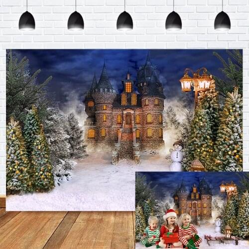 Christmas Party Backdrop for Photography Castle Winter Newborn Baby Birthday Photo Background Photocall Snow Snowman Photography
