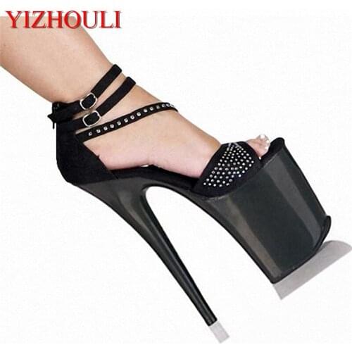 20cm ultra high heels sandals rivets open toe cover heel with the temptation to shoes 8 inch Platform dance shoes