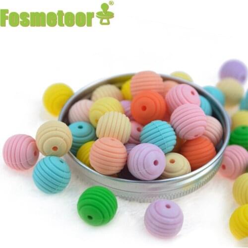 Fosmeteor Silicone Beads Teethers 15mm 20pcs DIY Threaded Silica Beads BPA Free 4-6 Months Spiral Food Grade Silicone Teething