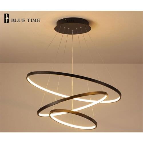 Ring Circle Modern Led Hanging Chandelier For Living room Bedroom Dining room Foyer Lamp Indoor Chandeliers Light Fixtures Black